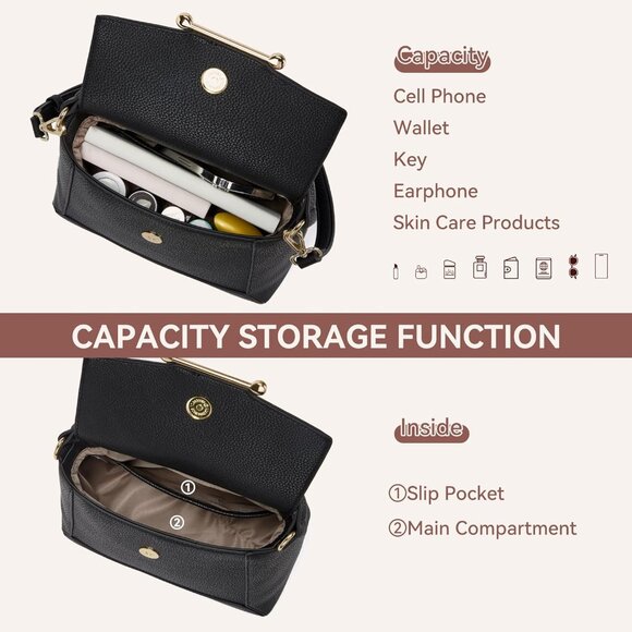 Small Vegan Leather Crossbody Bag for Women with Flap and Top Handle Design - Picture 5 of 7